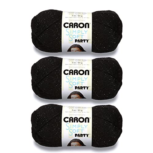 Caron H97PAR0007P03 Simply Soft Party Garn, Acryl, Schwarzer Glitzer, 3 Pack von Caron