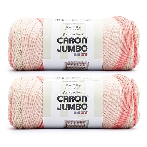 Caron Jumbo Garn, Acryl, Nr. 4 Kammgarn (Medium), 544 m, 340 g, Stricken und Häkeln, Rosa (Ombre Blossom), 2 Stück von Caron