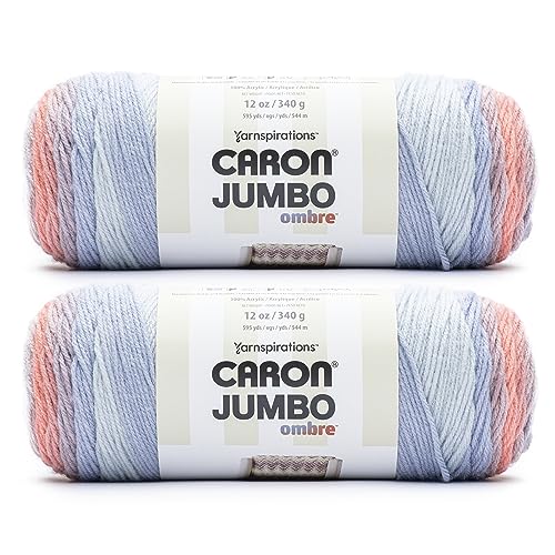Caron Jumbo Garn, Acryl, Nr. 4 Kammgarn (Medium), 544 m, 340 g, Stricken und Häkeln, Rot, Blau (Blush and Blue), 2 Stück von Caron