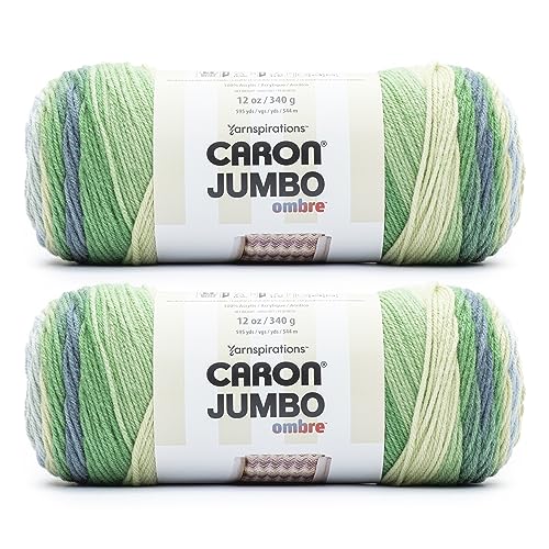 Caron Jumbo Garn, Acryl, Nr. 4 Kammgarn (Medium), 544 m, 340 g, Stricken und Häkeln, Grün, Blau (Ombre Lake Mist), 2 Stück Caron Jumbo Garn, Acryl, Nr. 4 Kammgarn (Medium), 544 m, 340 g, Stricken und Häkeln, Grün, Blau (Ombre Lake Mist), 2 Stück von Caron