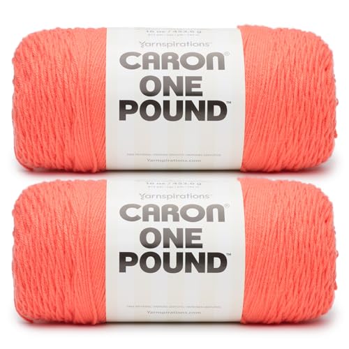 Caron One Pound Living Coral Garn, 453 g, 100% Acryl, Nr. 4 Kammgarn, Größe M, 800 m, Stricken/Häkeln, 2 Stück von Caron