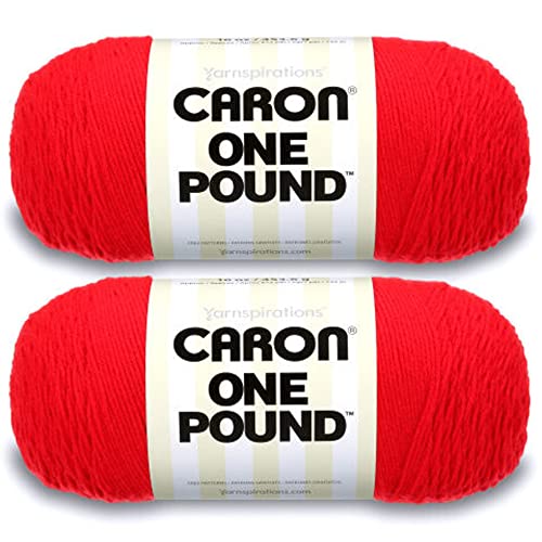 Caron Scharlachrotes Garn – 2 Packungen mit 454 g – Acryl – 4 Medium (Kammgarn) – 800 Meter – Stricken/Häkeln von Caron