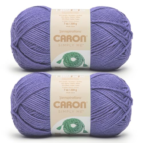 Caron Simply Me Amethyst-Garn, 2 Stück, 200 g, 62% Acryl, 20% Nylon, 18% Wolle, Nr. 5 sperrig, 220 m – Stricken/Häkeln von Caron
