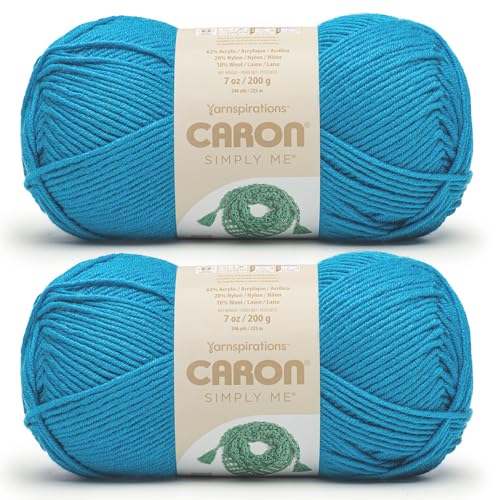 Caron Simply Me Blautopas-Garn, 2 Stück, 200 g, 62% Acryl, 20% Nylon, 18% Wolle, #5 sperrig, 240 Meter – Stricken/Häkeln von Caron