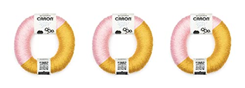 Caron Simply Royal Soft Pink/Gold Garn – 3 Packungen mit 140 g – Acryl – 4 Medium (Kammgarn) – 220 Meter – Stricken, Häkeln und Basteln von Caron
