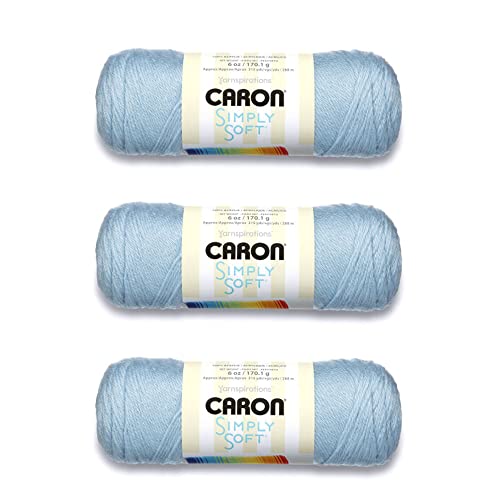Caron Simply Soft Blue Garn – 3 Packungen mit 170 g – Acryl – 4 Medium (Kammgarn) – 300 Meter – Stricken, Häkeln und Basteln von Caron