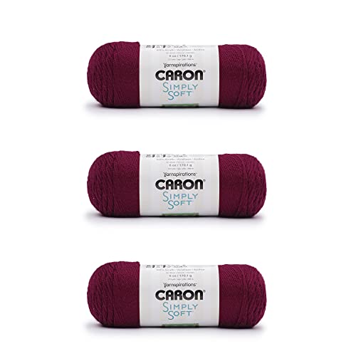 Caron Simply Soft Burgunderrotes Garn – 3 Packungen mit 170 g – Acryl – 4 Medium (Kammgarn) – 300 Meter – Stricken, Häkeln und Basteln von Caron