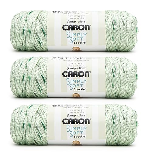 Caron Simply Soft Garn, Acryl, gesprenkelt, 4 Kammgarn, Größe M, 230 m, Stricken und Häkeln, Weiß und Salbeigrün, 3 Stück Caron Simply Soft Garn, Acryl, gesprenkelt, 4 Kammgarn, Größe M, 230 m, Stricken und Häkeln, Weiß und Salbeigrün, 3 Stück von Caron