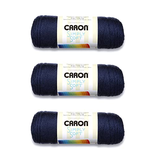 Caron Simply Soft Dark Country Blue Garn – 3 Packungen mit 170 g – Acryl – 4 Medium (Kammgarn) – 300 Meter – Stricken, Häkeln und Basteln von Caron