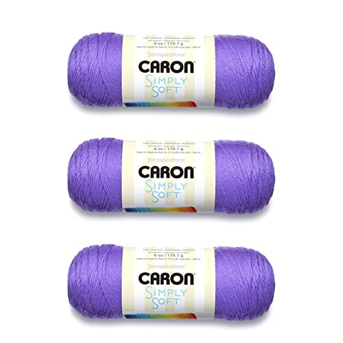 Caron Simply Soft Grape Brites Garn – 3 Packungen mit 170 g – Acryl – 4 Medium (Kammgarn) – 300 Meter – Stricken, Häkeln und Basteln von Caron