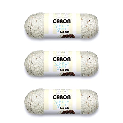 Caron Simply Soft Off White Tweed-Garn – 3 Packungen mit 141 g – Acryl – 4 Medium (Kamm) – 220 Meter – Stricken/Häkeln von Caron