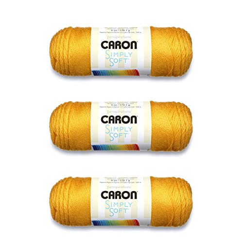 Caron Simply Soft Gold Garn – 3 Stück 170 g – Acryl – 4 Medium (Kammgarn) – 300 Meter – Stricken, Häkeln und Basteln von Caron