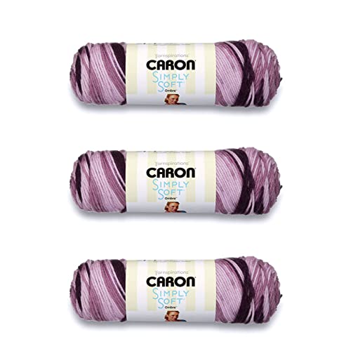 Caron Simply Soft Grape Purple Ombre Garn – 3 Stück 141 g – Acryl – 4 Medium (Kammgarn) – 230 Meter – Stricken/Häkeln von Caron