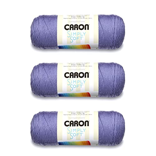 Caron Simply Soft Lavendel-Blau-Garn, 3 Packungen mit 170 g, Acryl, 4 mittelgroße (Kammgarn), 315 Meter – Stricken/Häkeln von Caron
