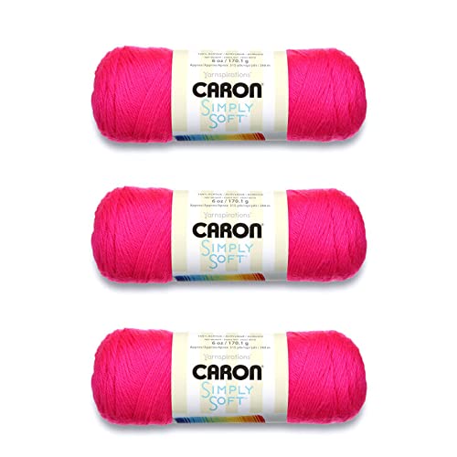 Caron Simply Soft Neon Pink Garn – 3 Packungen mit 170 g – Acryl – 4 Medium (Kammgarn) – 300 Meter – Stricken, Häkeln und Basteln von Caron