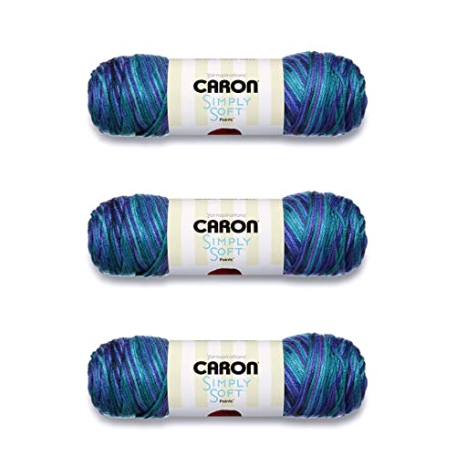 Caron Simply Soft Oceana Paints Garn – 3 Packungen mit 141 g – Acryl – 4 Medium (Kammgarn) – 230 Meter – Stricken/Häkeln von Caron
