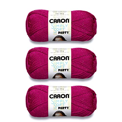 Caron Simply Soft Party Fuchsia Sparkle Garn – 3 Packungen mit 85 g – Acryl – 4 Medium (Kamm) – 160 Meter – Stricken/Häkeln von Caron