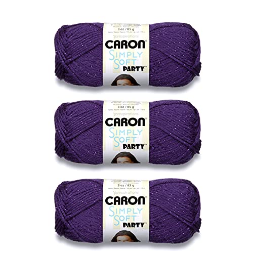 Caron Simply Soft Party Purple Sparkle Garn – 3 Packungen mit 85 g – Acryl – 4 Medium (Kamm) – 160 Meter – Stricken/Häkeln von Caron