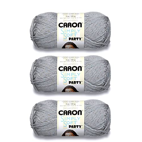 Caron Simply Soft Party Silver Sparkle Garn – 3 Packungen mit 85 g – Acryl – 4 Medium (Kammgarn) – 160 Meter – Stricken, Häkeln und Basteln von Caron