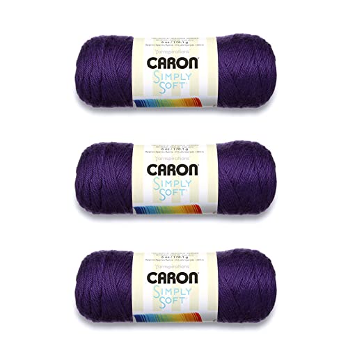 Caron Simply Soft Purple Garn – 3 Stück 170 g – Acryl – 4 Medium (Kammgarn) – 300 Meter – Stricken, Häkeln und Basteln von Caron