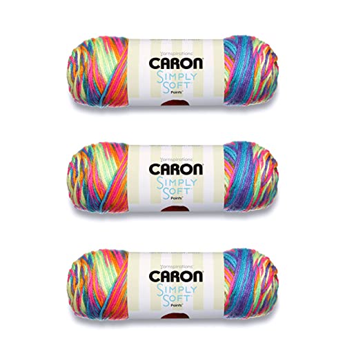 Caron Simply Soft Rainbow Bright Paints Garn – 3 Packungen mit 141 g – Acryl – 4 Medium (Kammgarn) – 230 Meter – Stricken/Häkeln von Caron
