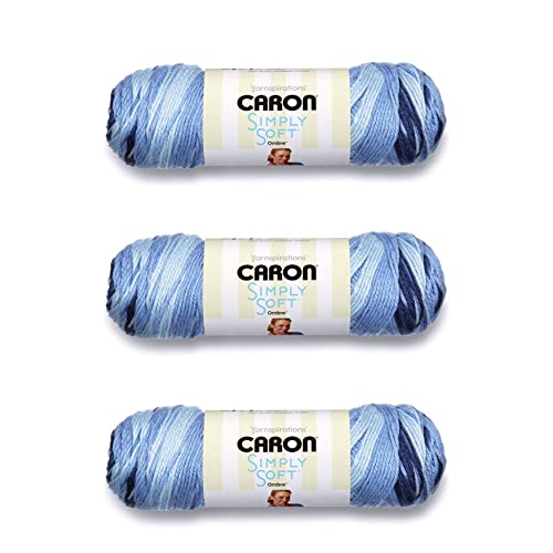 Caron Simply Soft Saturday Blue Jeans Ombré-Garn – 3 Packungen mit 141 g – Acryl – 4 Medium (Kammgarn) – 230 Meter – Stricken/Häkeln von Caron