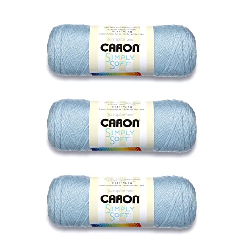 Caron Simply Soft Blue Garn – 3 Packungen mit 170 g – Acryl – 4 Medium (Kammgarn) – 300 Meter – Stricken, Häkeln und Basteln von Caron