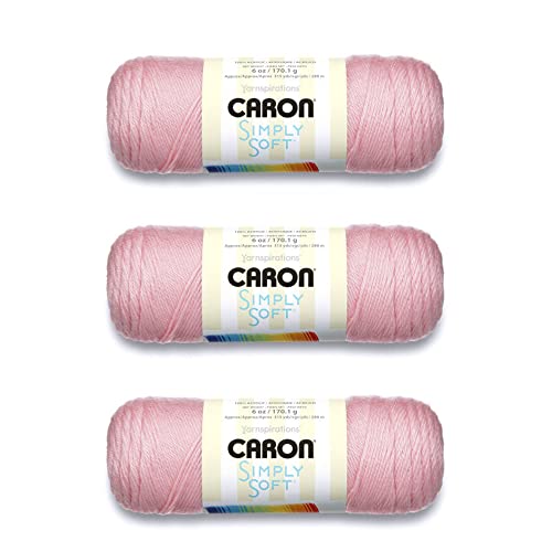Caron Simply Soft Soft Pink Garn – 3 Packungen mit 170 g – Acryl – 4 Medium (Kamm) – 315 Meter – Stricken/Häkeln von Caron
