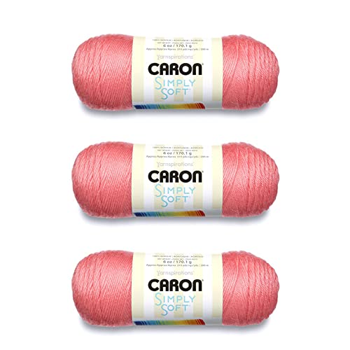 Caron Simply Soft Strawberry Garn – 3 Packungen mit 170 g – Acryl – 4 Medium (Kammgarn) – 300 Meter – Stricken/Häkeln von Caron