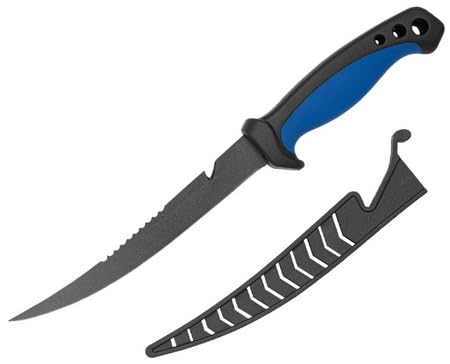 CarpDeal Filetiermesser Edelstahl Angelmesser, Fischmesser, Küchenmesser, Ausbeinmesser mit Schutzkappe, scharfes Messer zum Angeln & Filetieren mit schwarz blauem Griff von CarpDeal