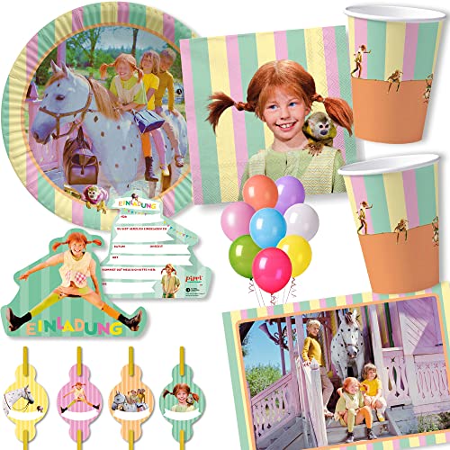 104-tlg Party-Set * PIPPI LANGSTRUMPF * für Kindergeburtstag mit Teller + Becher + Servietten + Trinkhalme+ Einladungen + Platzsets + Luftschlangen + Ballons | Astrid Lindgren Herr Nilson Takatukaland 104-tlg Party-Set * PIPPI LANGSTRUMPF * für Kindergeburtstag mit Teller + Becher + Servietten + Trinkhalme+ Einladungen + Platzsets + Luftschlangen + Ballons | Astrid Lindgren Herr Nilson Takatukaland von Carpeta