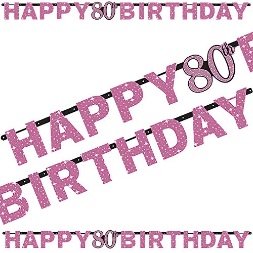 2,13m Partykette * Happy 80 Birthday * in Pink-Silber-Schwarz | Metallic Glitzer Deko zum 80. Geburtstag oder Jubiläum | Sparkling Dekoration Oma Senioren von Carpeta:
