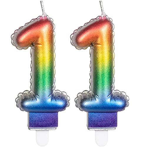 2 Zahlenkerzen * ZAHL 11 * in Regenbogen-Farben mit Steckfuß | ca. 9cm x 5,5cm groß | Farben Rainbow Deko Geburtstag Geburtstagskerze Kerze von Carpeta