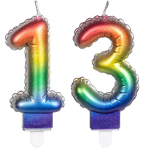 2 Zahlenkerzen * ZAHL 13 * in Regenbogen-Farben mit Steckfuß | ca. 9cm x 5,5cm groß | Farben Rainbow Deko Geburtstag Geburtstagskerze Kerze von Carpeta