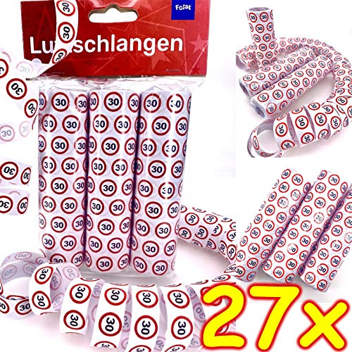 27 Luftschlangen * 30. Geburtstag * als Deko für Party und Birthday | 3 Rollen mit je 9 Schlangen mit Verkehrsschild Zahl 30 | Tischdeko Streamer Partydeko von Carpeta