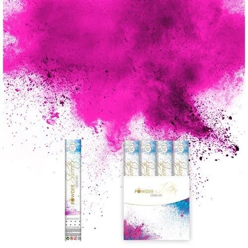 2X Powder Shooter * Gender Reveal * zur Geschlechtsverkündung | 3m Effekthöhe, 30cm Party Popper mit blauen oder pinken Holi Pulver | Shooter Kanone Pulverkanone, Farbe: Rosa von Carpeta