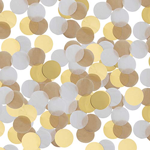 300 Teile Konfetti * Gold - BEIGE - Weiss * als Deko für Geburtstag und Party | rund; Ø2,5cm; aus Papier und Folie | Partydeko Tischdeko Confetti Set von Carpeta