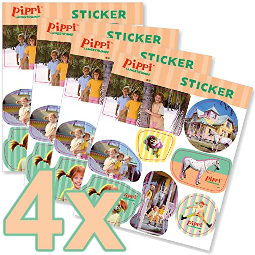32-teiliges Sticker-Set * PIPPI LANGSTRUMPF * für Kindergeburtstag und Mottoparty | Kinder Aufkleber Astrid Lindgren Party Set von Carpeta