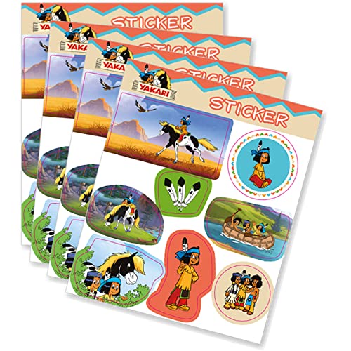 32-teiliges Sticker-Set * YAKARI * für Kindergeburtstag und Mottoparty | Indianer Indianerjunge Kinder Aufkleber Party Set von Carpeta