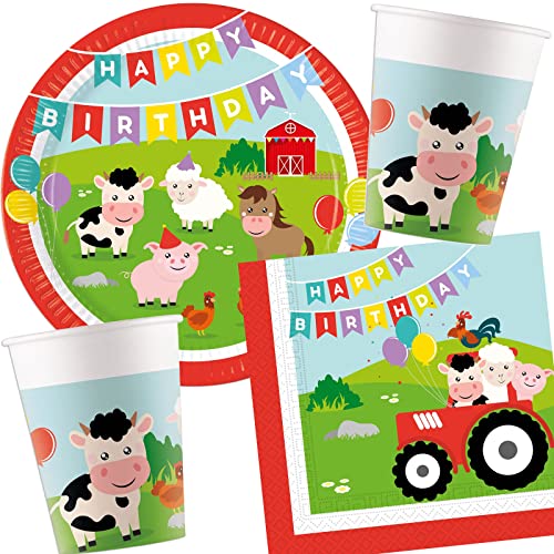 37-TLG Partyset * Bauernhof * für Kindergeburtstag mit Teller + Becher + Servietten + Deko | Farm Tiere Kinder Geburtstag Mottoparty von Carpeta