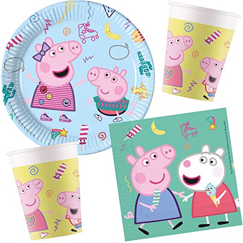 37-teiliges Set * Peppa Pig * für Kindergeburtstag oder Motto-Party mit Pappteller + Servietten + Becher + Luftballons | Deko Dekoration Einweg Kinder Geburtstag Pepper Wutz Schwein von Carpeta