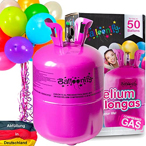 BALLONGAS FÜR 50 Luftballons + 50 Ballons + FÜLLVENTIL | Helium Einweg Flasche Luftballon Folienballon Deko Geburtstag Party Hochzeit von Carpeta