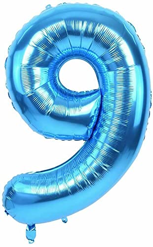 Blaue Folienballons Zahl 0 bis 9 als Deko für Geburtstag und Party | 80cm groß | Kinder Zahlen Kindergeburtstag Partydeko Blau Folienballon Ballon Luftballon, Edition: 9. Geburtstag von Carpeta