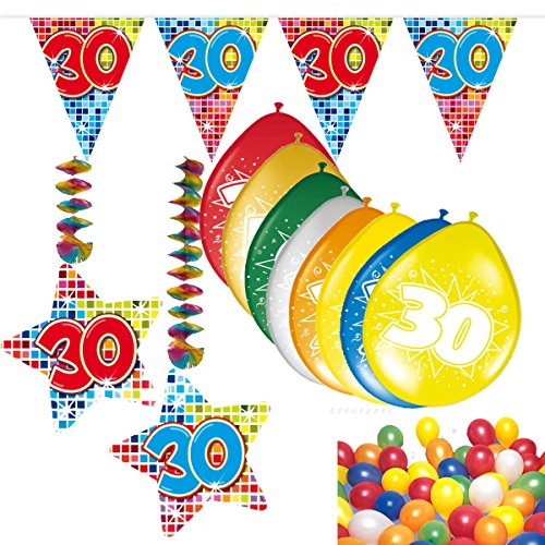 CARPETA 54-teiliges Partydeko Set * Zahl 30 * für Mottoparty oder 30. Geburtstag mit Girlande, Rotorspiralen, Luftschlangen und vielen Luftballons Party Deko dreißig Jubiläum von Carpeta