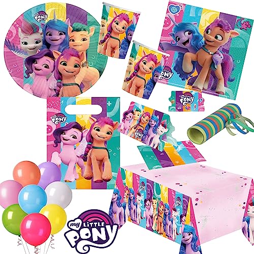 Carpeta 101 Teile * My Little Pony * Party-Set für Kindergeburtstag mit 8 Kindern: Teller + Becher + Servietten+ Einladungen + Partytüten + Tischdecke + Luftschlangen + Ballons | Geburtstag Deko von Carpeta
