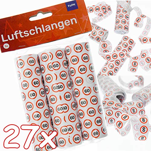 Carpeta 27 Luftschlangen * 60. Geburtstag * als Deko für Party und Birthday | 3 Rollen mit je 9 Schlangen mit Verkehrsschild Zahl 60 | Tischdeko Streamer Carpeta 27 Luftschlangen * 60. Geburtstag * als Deko für Party und Birthday | 3 Rollen mit je 9 Schlangen mit Verkehrsschild Zahl 60 | Tischdeko Streamer von Carpeta