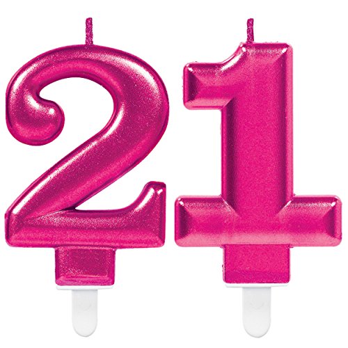 Carpeta 2X Zahlenkerzen * Zahl 21 * in PINK | ca. 12cm x 10cm groß | Deko 21. Geburtstag Geburtstagskerze Kerze von Carpeta
