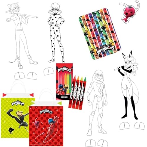Carpeta 32-teiliges Mitgebsel-Set * Ladybug * für Mottoparty und Kindergeburtstag mit Notizblock, Standfiguren, Buntstifte, Aufkleber und Papier-Partytüten | Mädchen Party Geburtstag von Carpeta