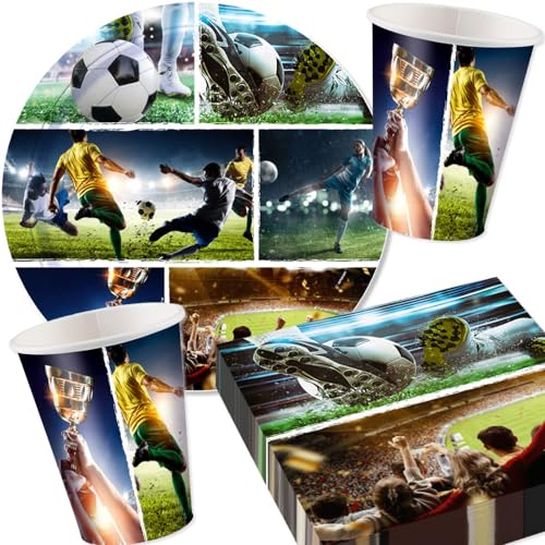 Carpeta 33-TLG Party-Set * Fussball EM 2024 * für 8 Gäste mit Teller + Becher + Servietten + Luftballons | Party Fußball Europameisterschaft Geburtstag Kindergeburtstag Kinder Deko von Carpeta