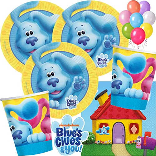 Carpeta 33-TLG Partyset * Blues Clues Party * für Kindergeburtstag mit Teller + Becher + Servietten + Deko | Blue's Clue's Kinder Geburtstag Mottoparty von Carpeta